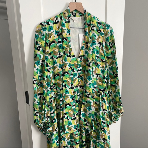 NWT Ted Baker IIva Full Skirted Mini Dress Bright Green Floral Size 3 US 8/10 - Picture 7 of 11